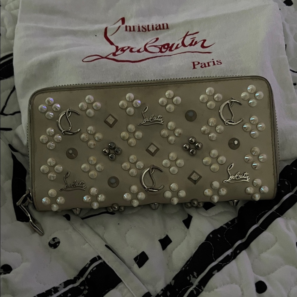 Christian Louboutin Taupe Embellished Wallet